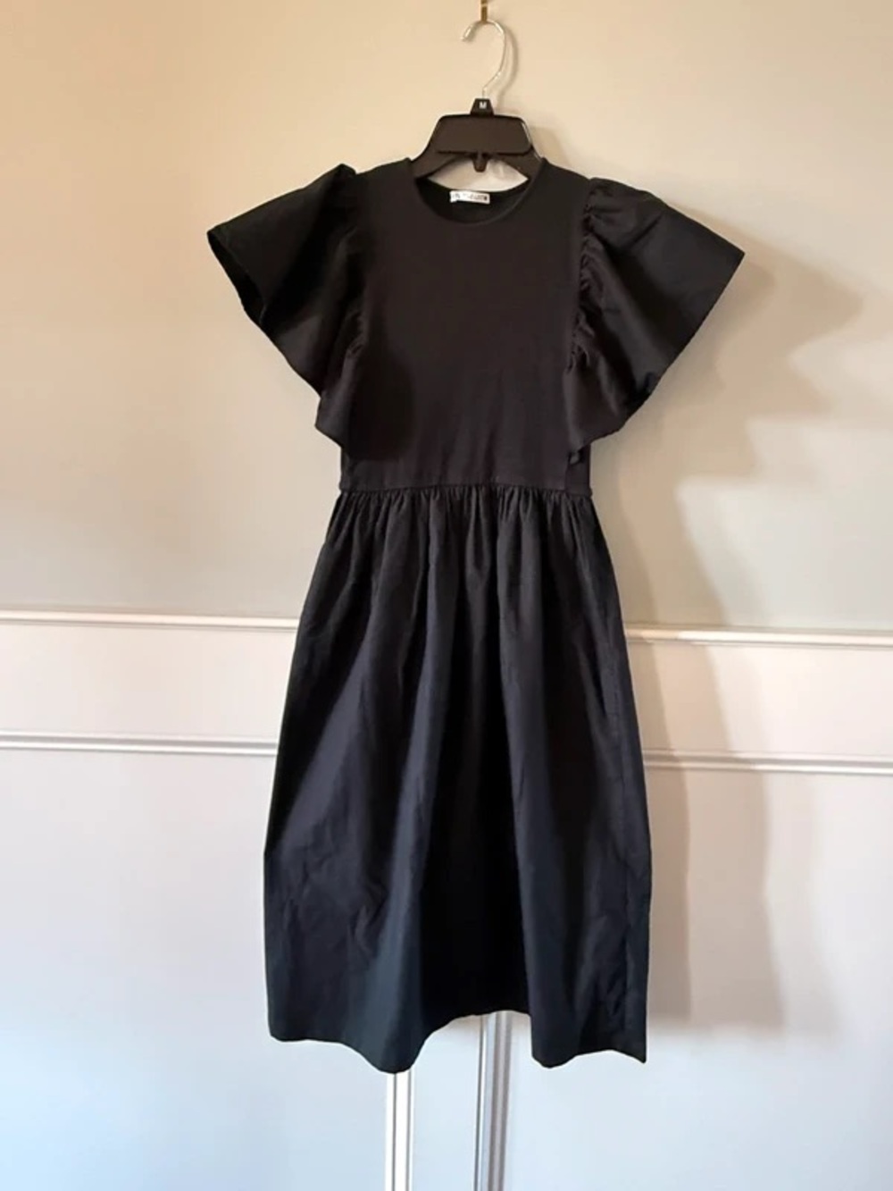 Girls Black Flutter Sleeve Midi Dress